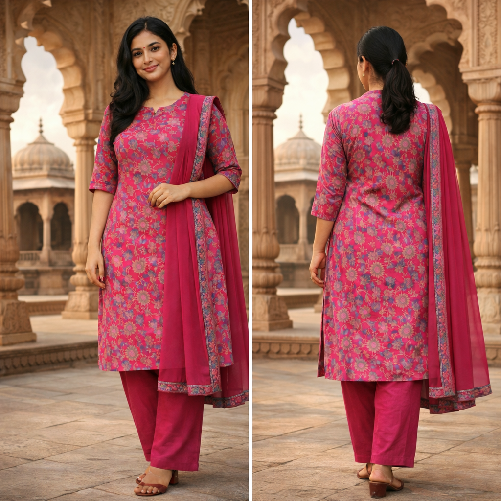 Kurti Set (3pc) - Rose Pink