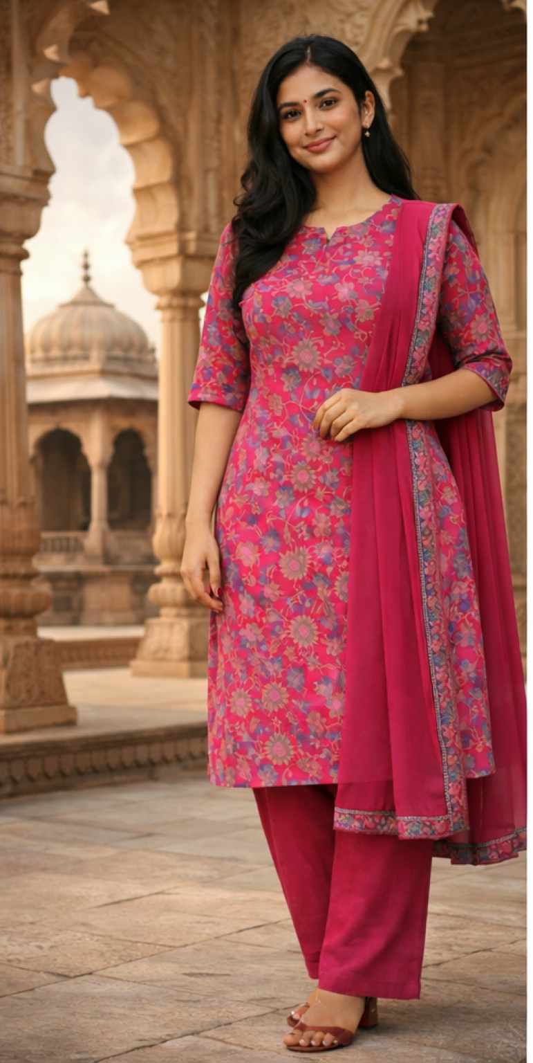 Kurti Set (3pc) - Rose Pink