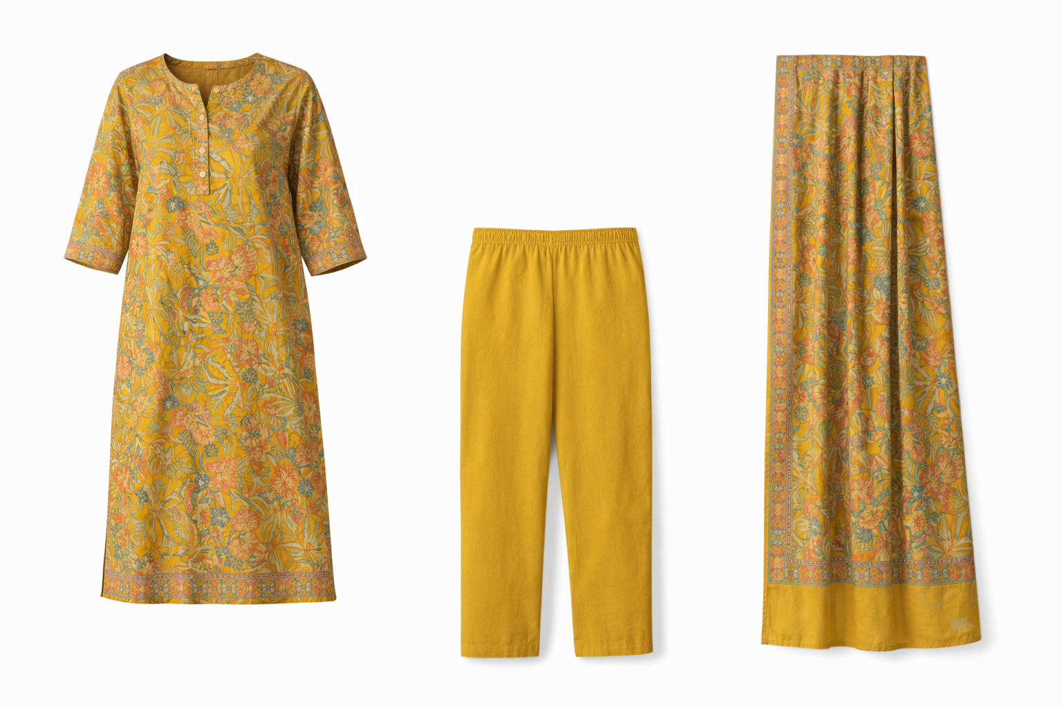 Kurti set (3pc) - Mustard Yellow