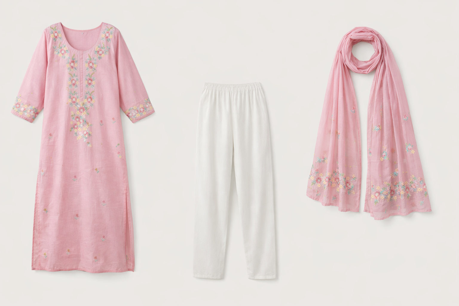 Kurti Set (3pc) - Baby Pink - SSS - MFT - 136