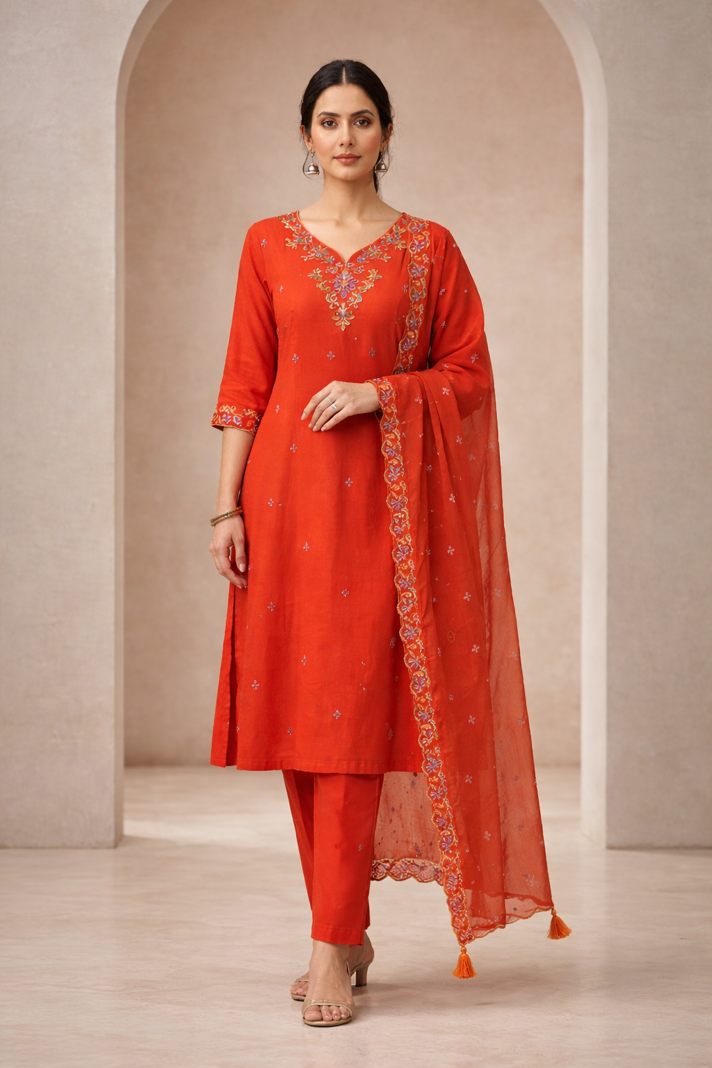 Orange Anarkali Set