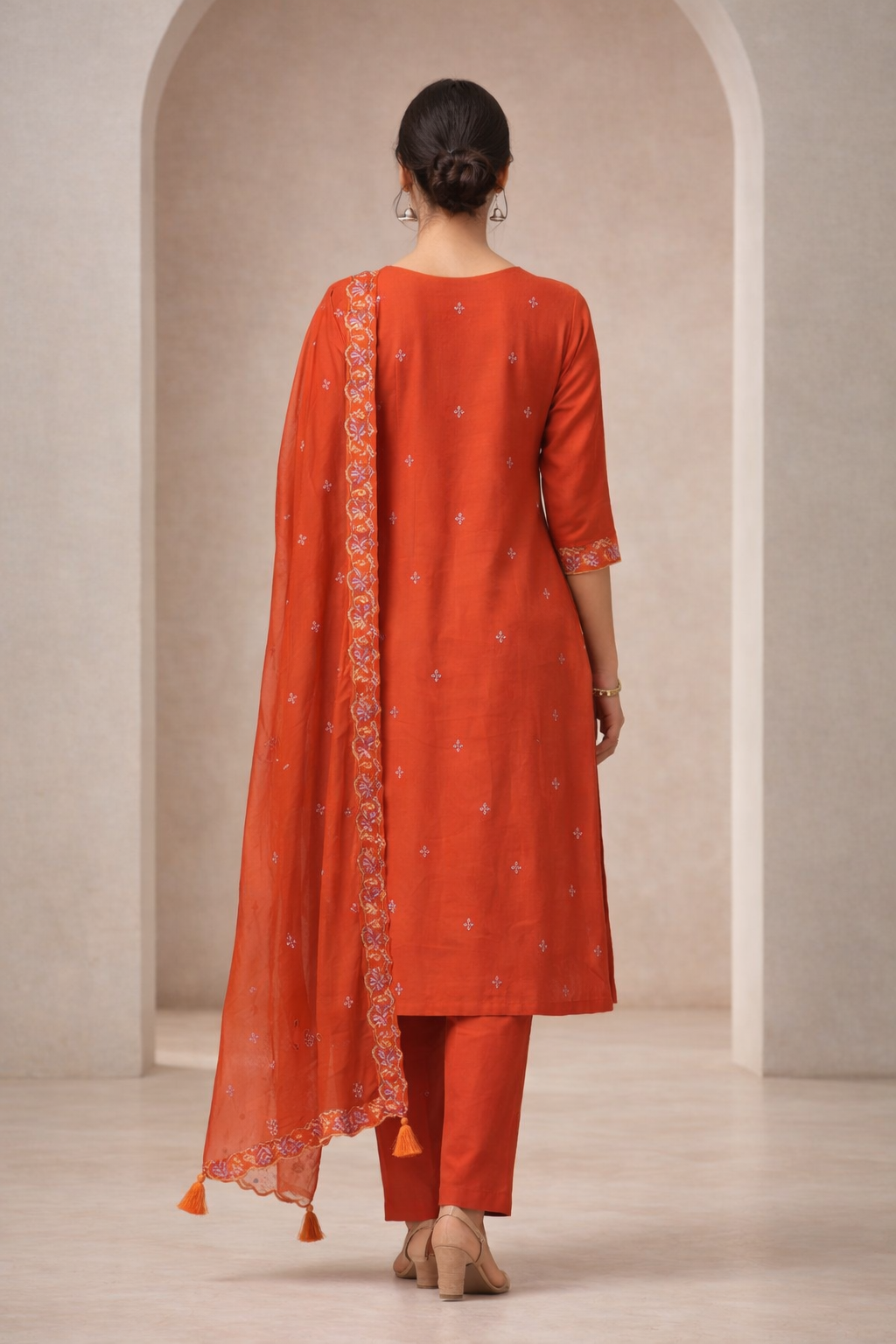 Orange Anarkali Set