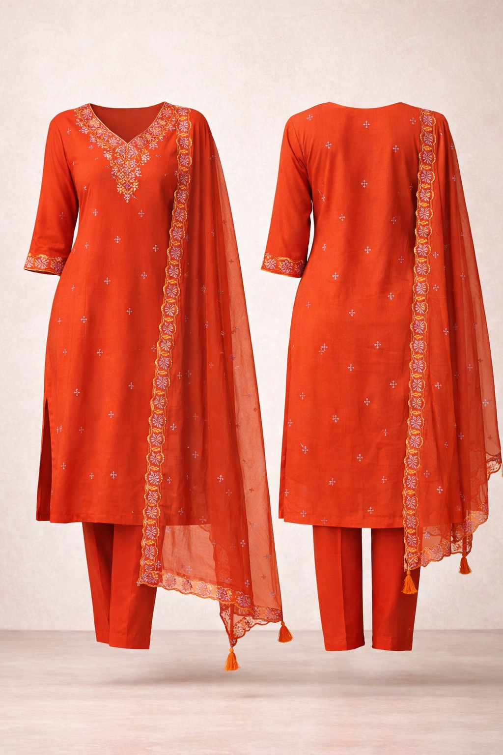 Orange Anarkali Set
