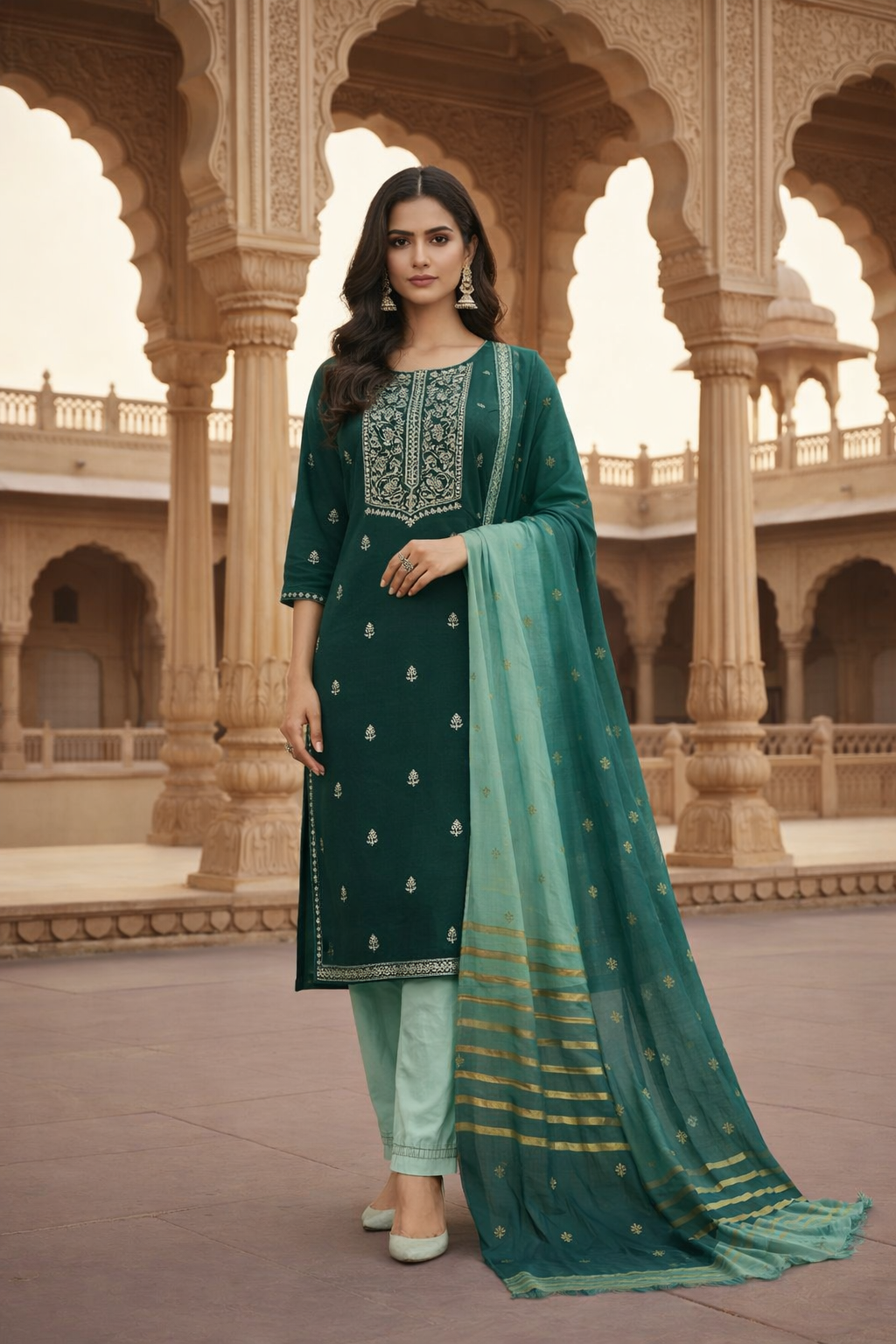 Kurti set (3pc) -Bottle Green