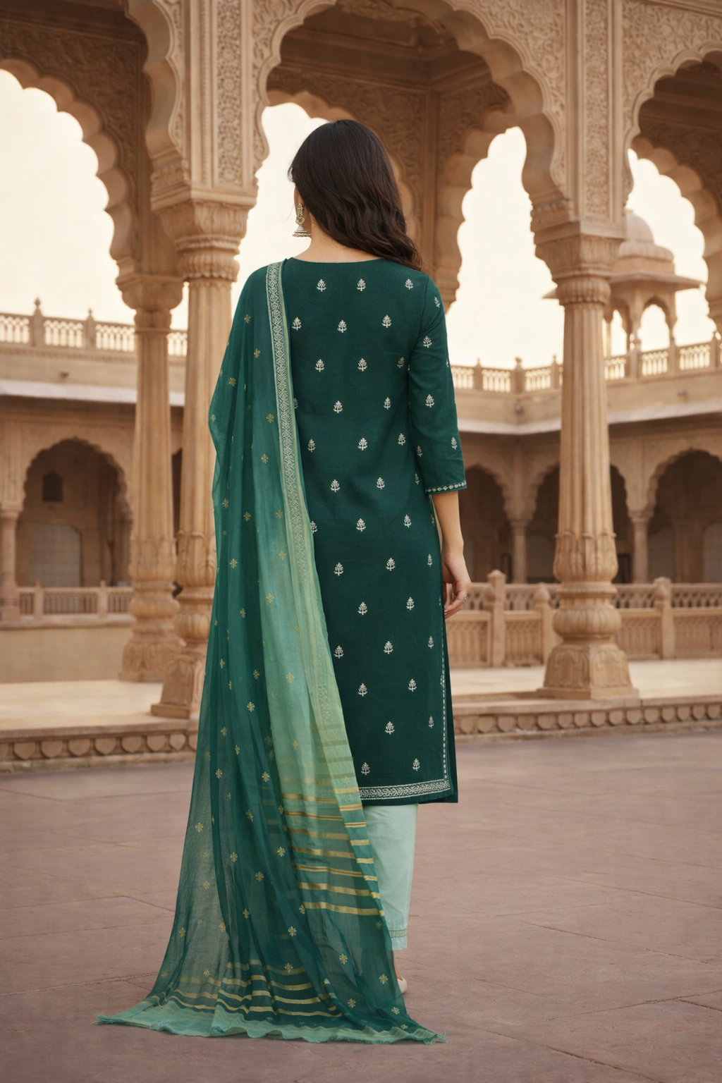 Kurti set (3pc) -Bottle Green