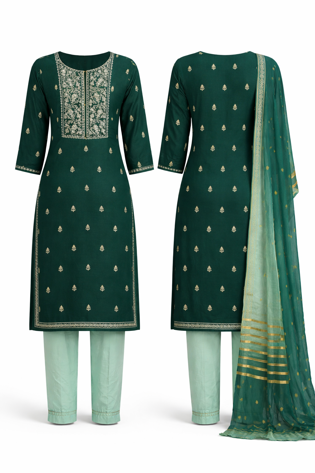 Kurti set (3pc) -Bottle Green