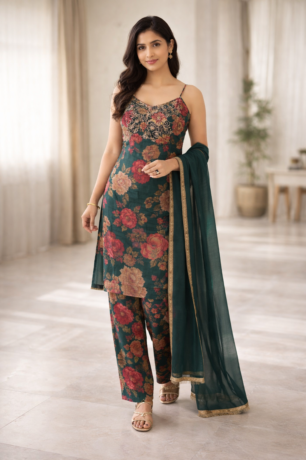Dark green & Pink kurti