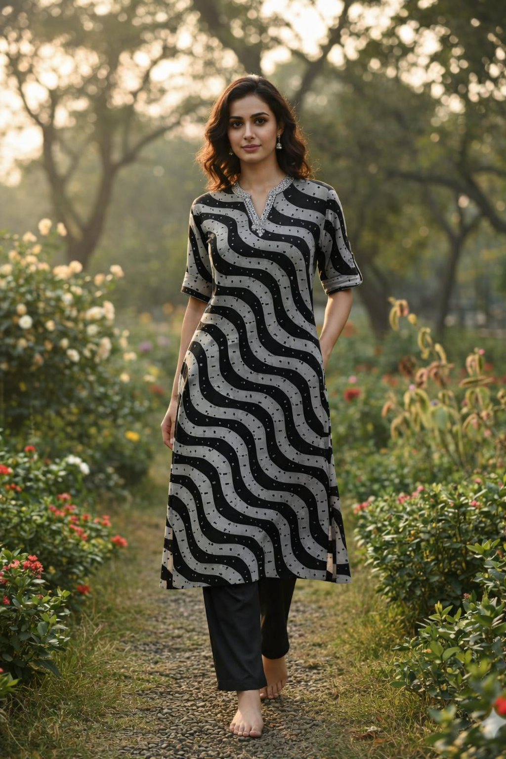 Black & White kurti - PF-Coord Set-010