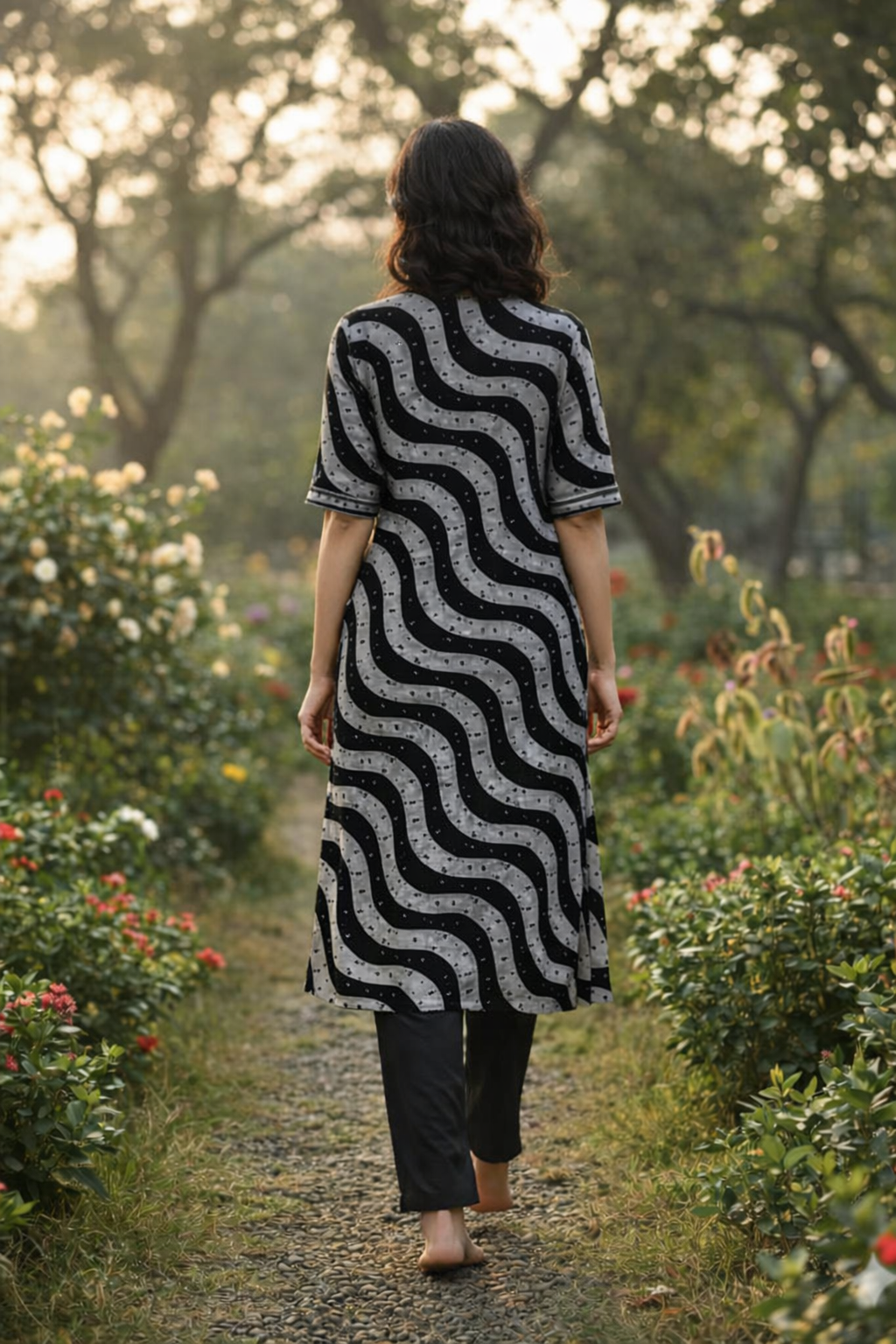 Black & White kurti - PF-Coord Set-010