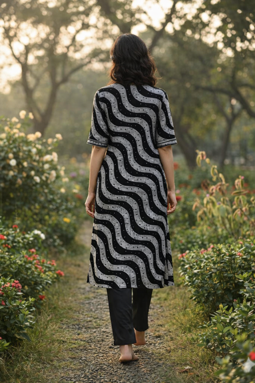Black & White kurti - PF-Coord Set-010