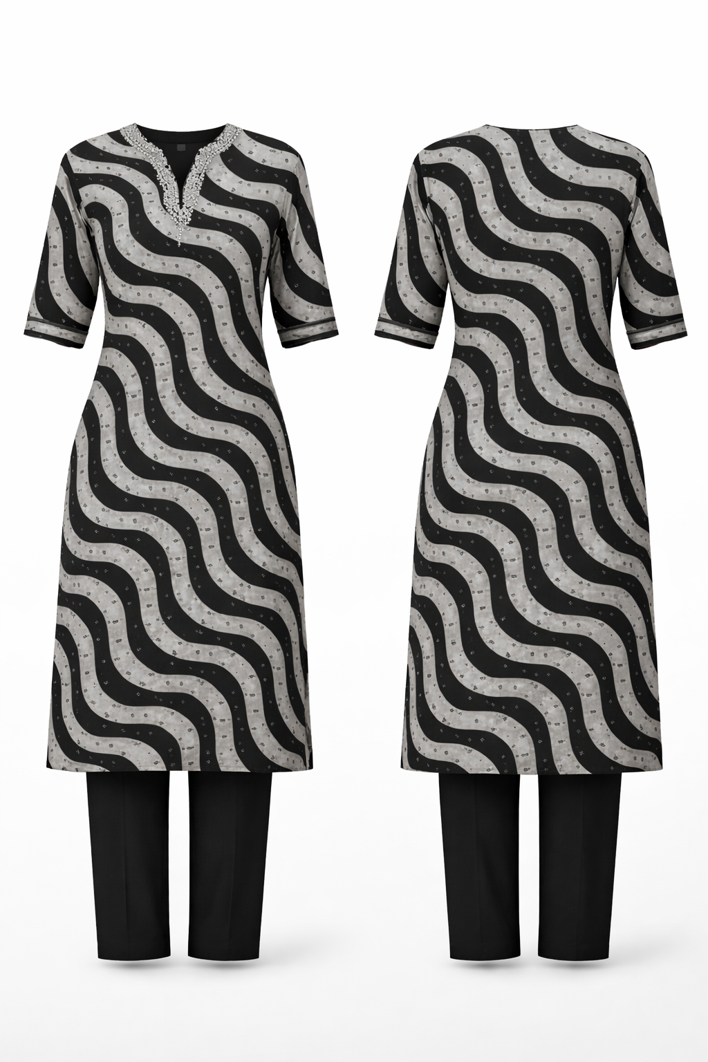 Black & White kurti - PF-Coord Set-010