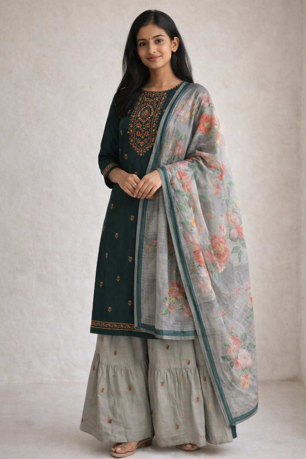 Sharara Set - Dark Green